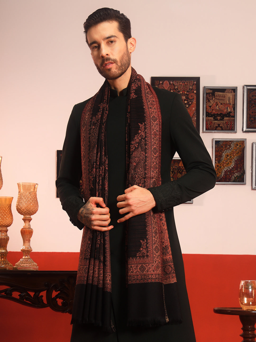 Pashmoda Men Kohsar Kashmiri Jamawar Woven Shawl (Size: 101X203 CM)