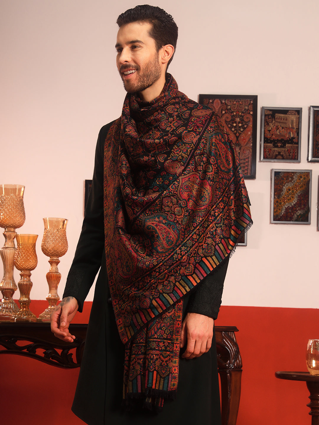 Pashmoda Men Gulraiz Kaani Wool Blend Kashmiri Shawl (Size: 101X203 CM)