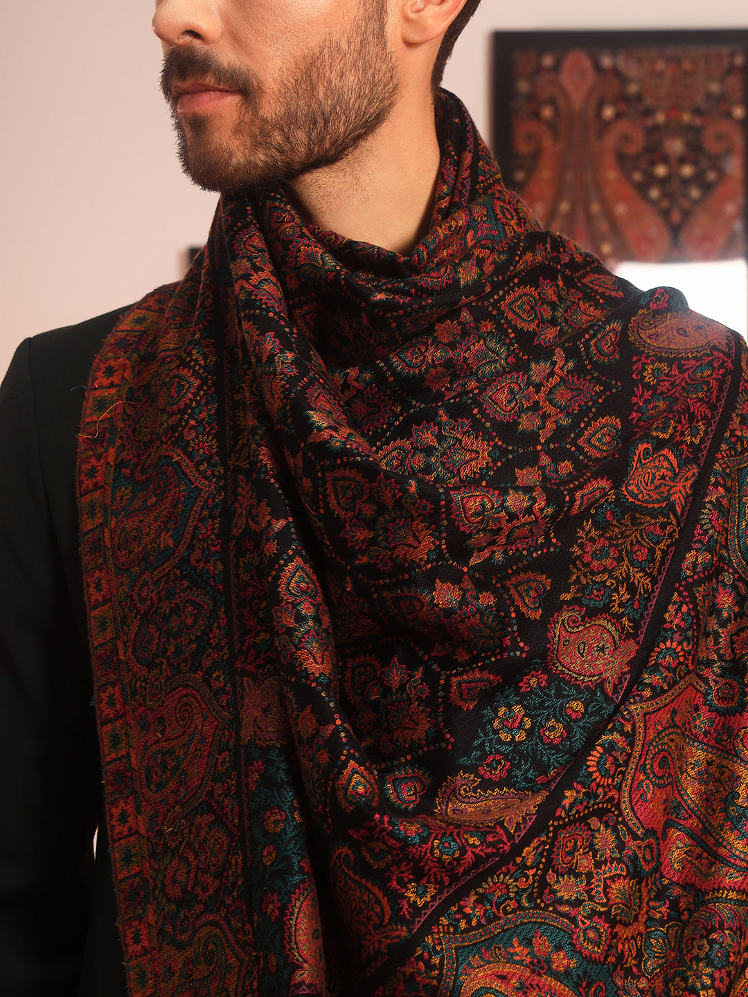 Pashmoda Men Gulraiz Kaani Wool Blend Kashmiri Shawl (Size: 101X203 CM)