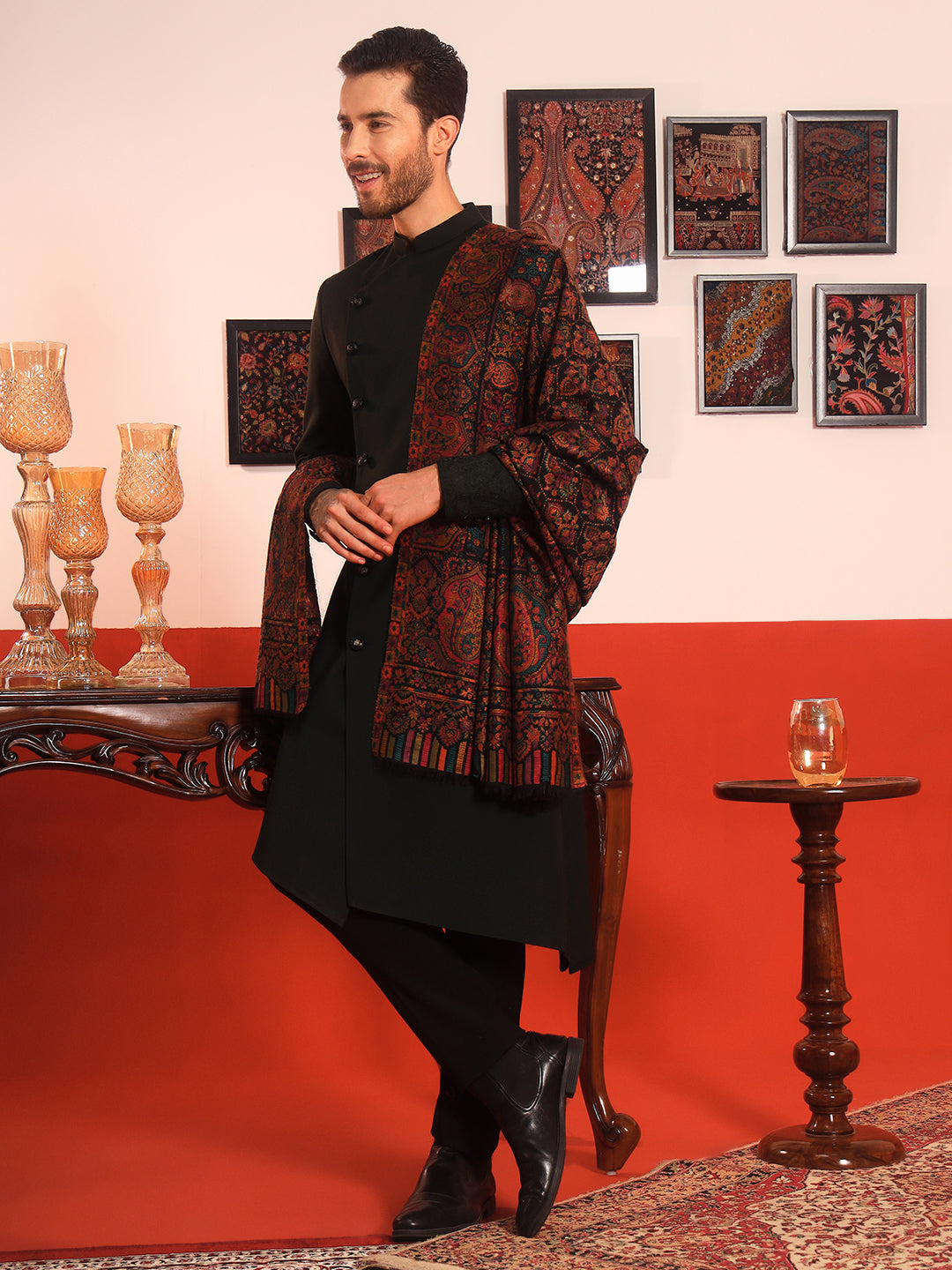 Pashmoda Men Gulraiz Kaani Wool Blend Kashmiri Shawl (Size: 101X203 CM)