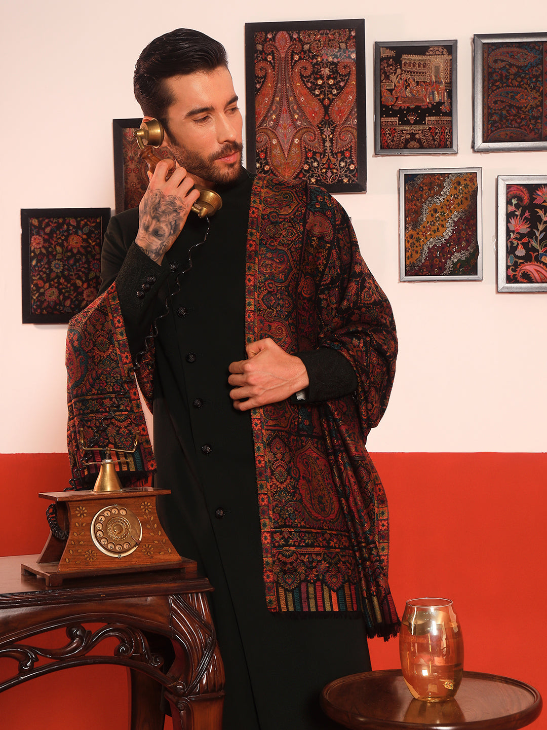 Pashmoda Men Gulraiz Kaani Wool Blend Kashmiri Shawl (Size: 101X203 CM)