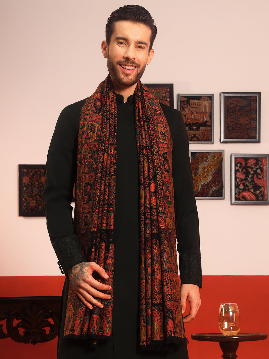 Pashmoda Men Darbari Kaani Wool Blend Kashmiri Shawl (Size: 101X203 CM)