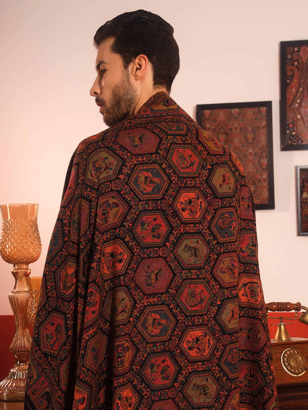 Pashmoda Men Darbari Kaani Wool Blend Kashmiri Shawl (Size: 101X203 CM)