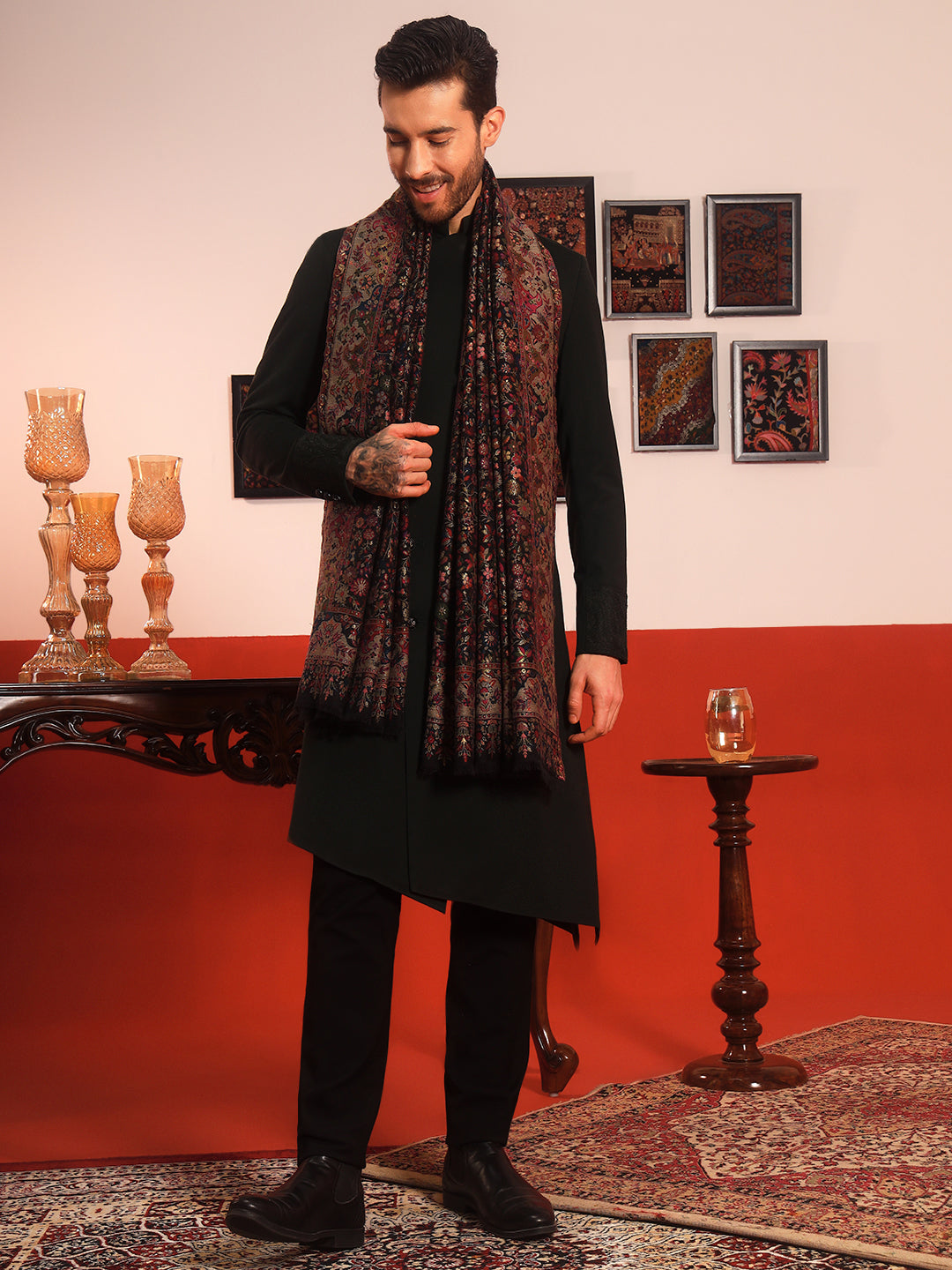 Pashmoda Men Nazrana Kaani Wool Blend Kashmiri Shawl (Size: 101X203 CM)