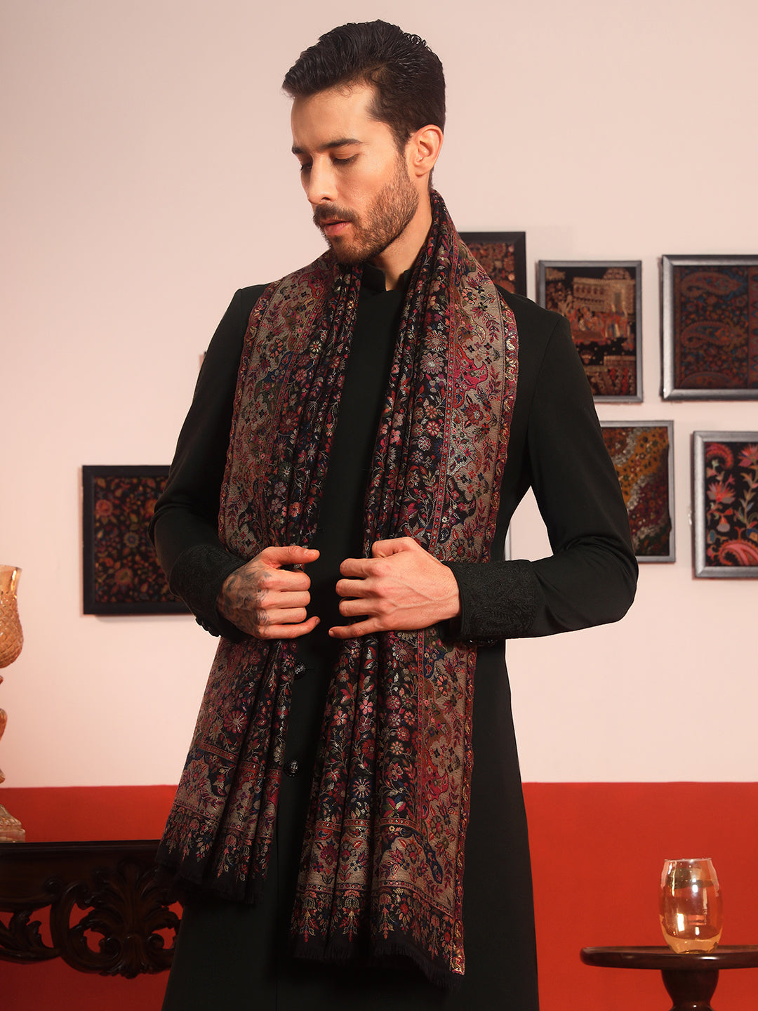 Pashmoda Men Nazrana Kaani Wool Blend Kashmiri Shawl (Size: 101X203 CM)