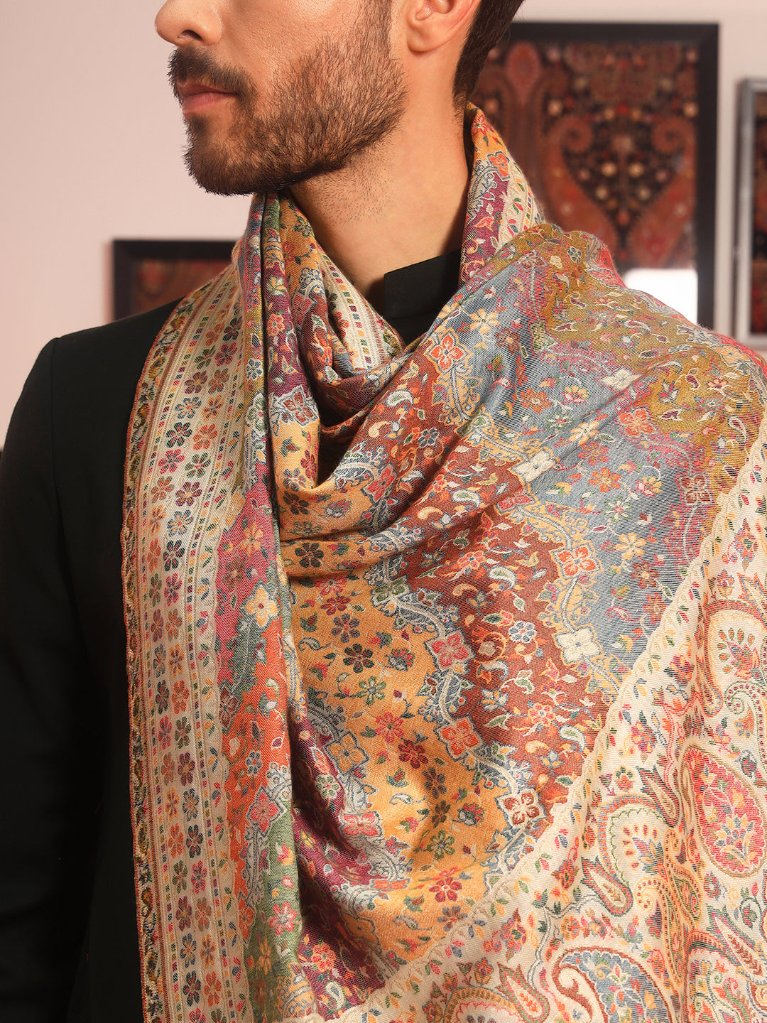 Pashmoda Men Libaas Zari Kaani Fine Wool Shawl (Size: 101X203 CM)