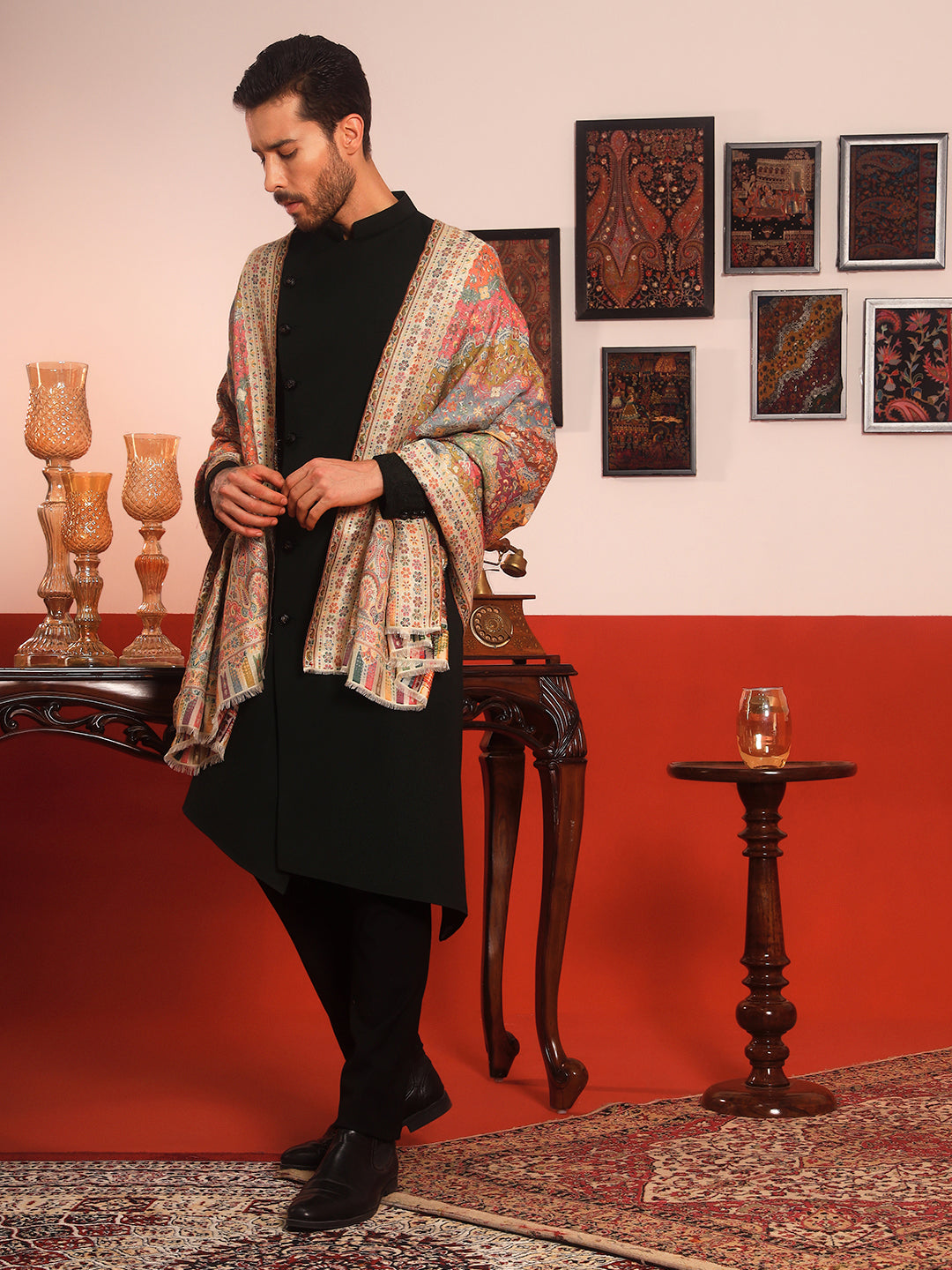 Pashmoda Men Libaas Zari Kaani Fine Wool Shawl (Size: 101X203 CM)