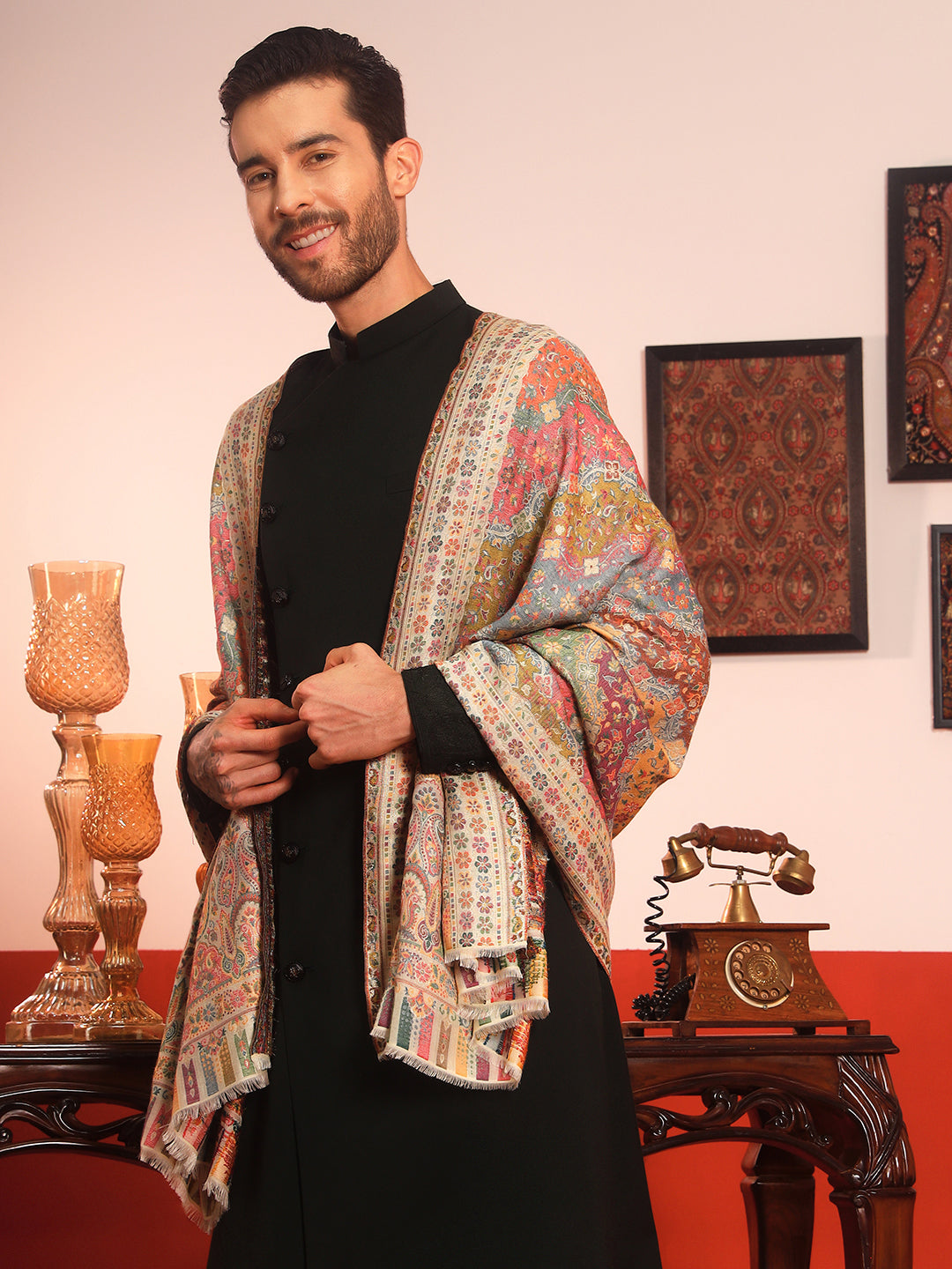 Pashmoda Men Libaas Zari Kaani Fine Wool Shawl (Size: 101X203 CM)