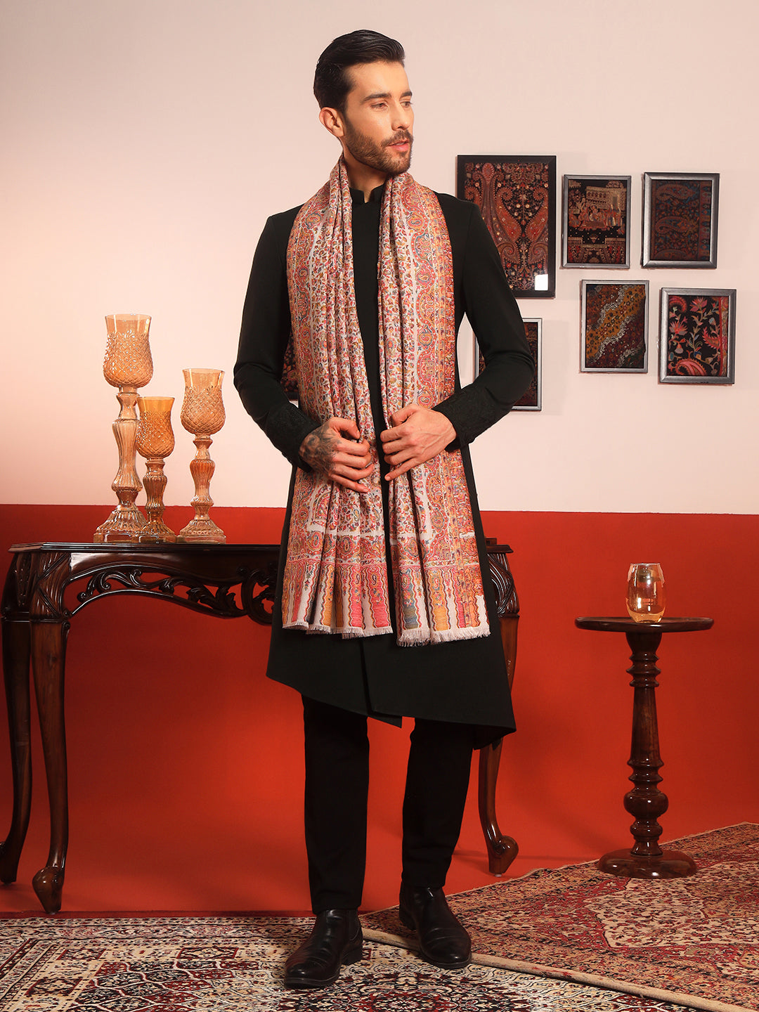 Pashmoda Men Mehak Kaani Wool Blend Kashmiri Shawl (Size: 101X203 CM)