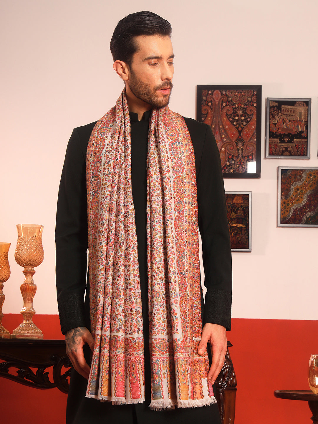 Pashmoda Men Mehak Kaani Wool Blend Kashmiri Shawl (Size: 101X203 CM)