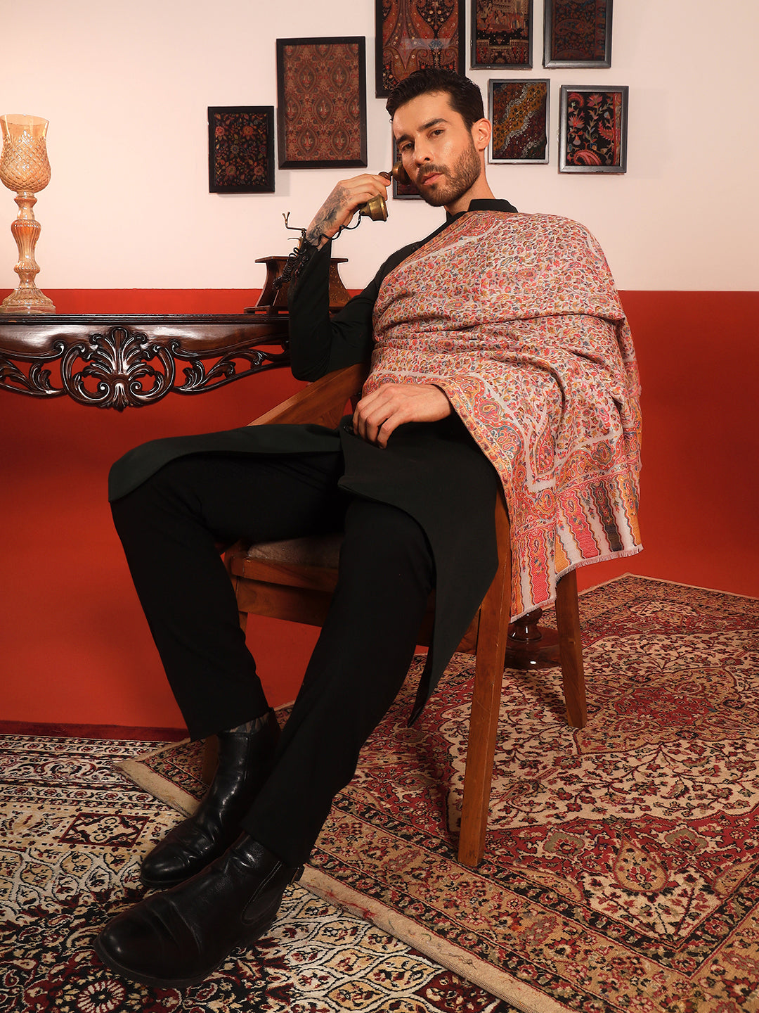 Pashmoda Men Mehak Kaani Wool Blend Kashmiri Shawl (Size: 101X203 CM)