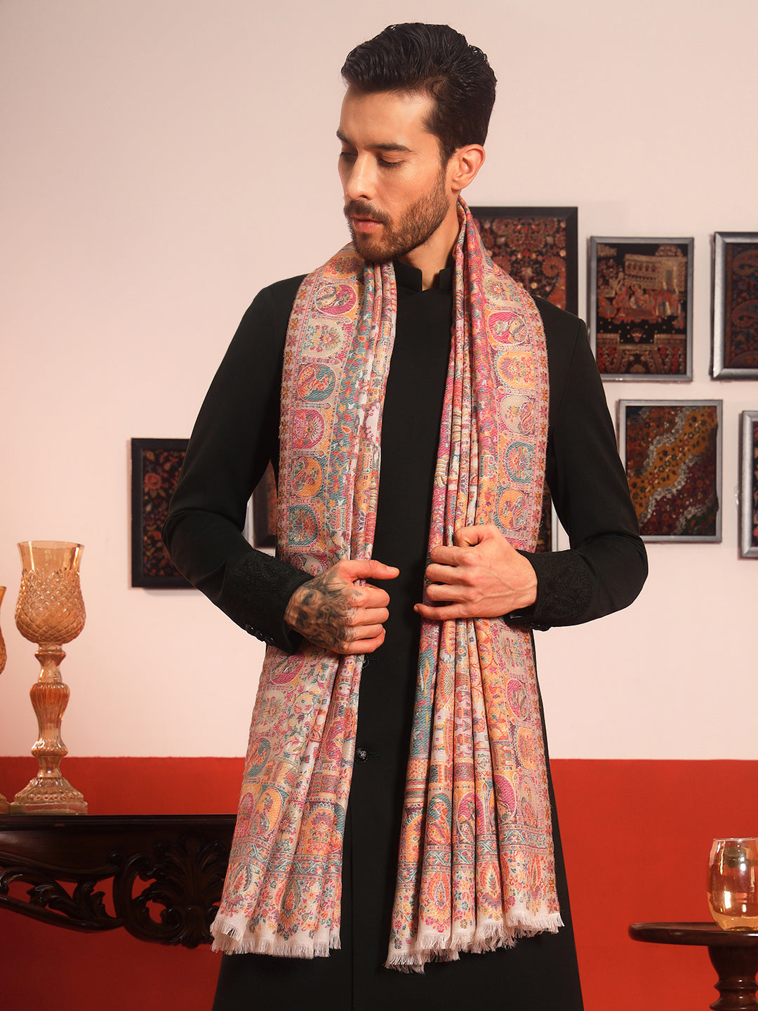Pashmoda Men Zewar Zari Kaani Fine Wool Shawl (Size: 101X203 CM)