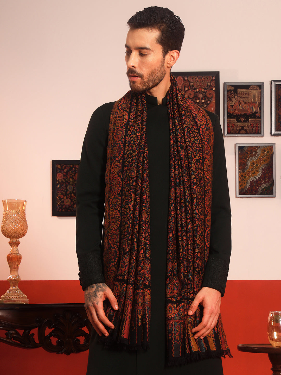 Pashmoda Men Mehak Kaani Wool Blend Kashmiri Shawl (Size: 101X203 CM)