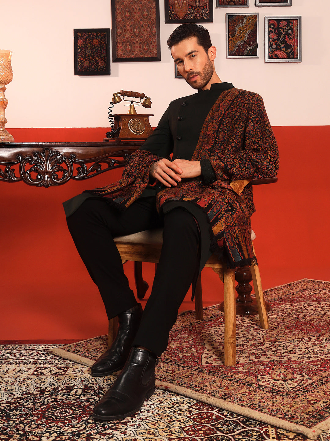 Pashmoda Men Mehak Kaani Wool Blend Kashmiri Shawl (Size: 101X203 CM)