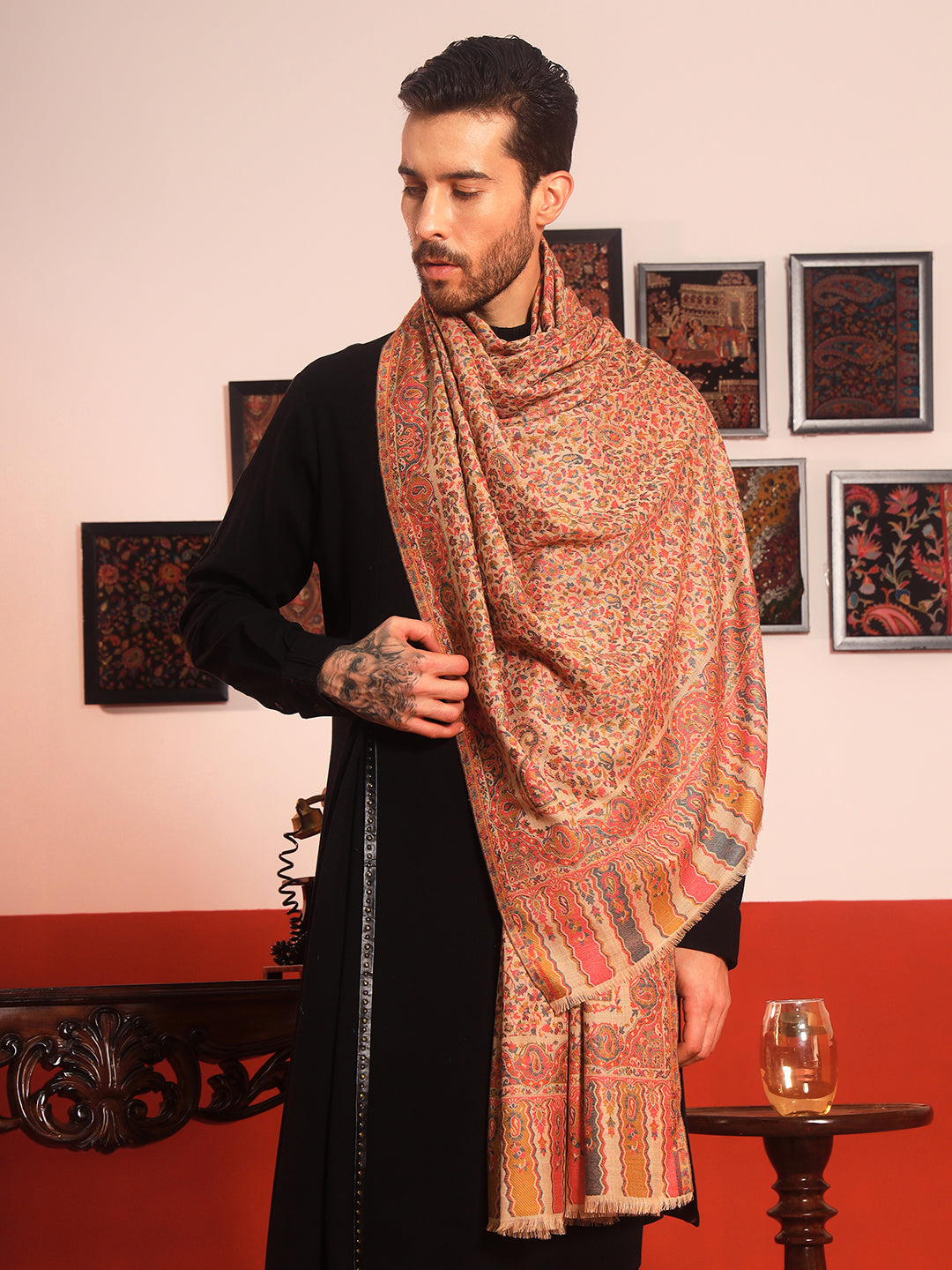 Pashmoda Men Mehak Kaani Wool Blend Kashmiri Shawl (Size: 101X203 CM)