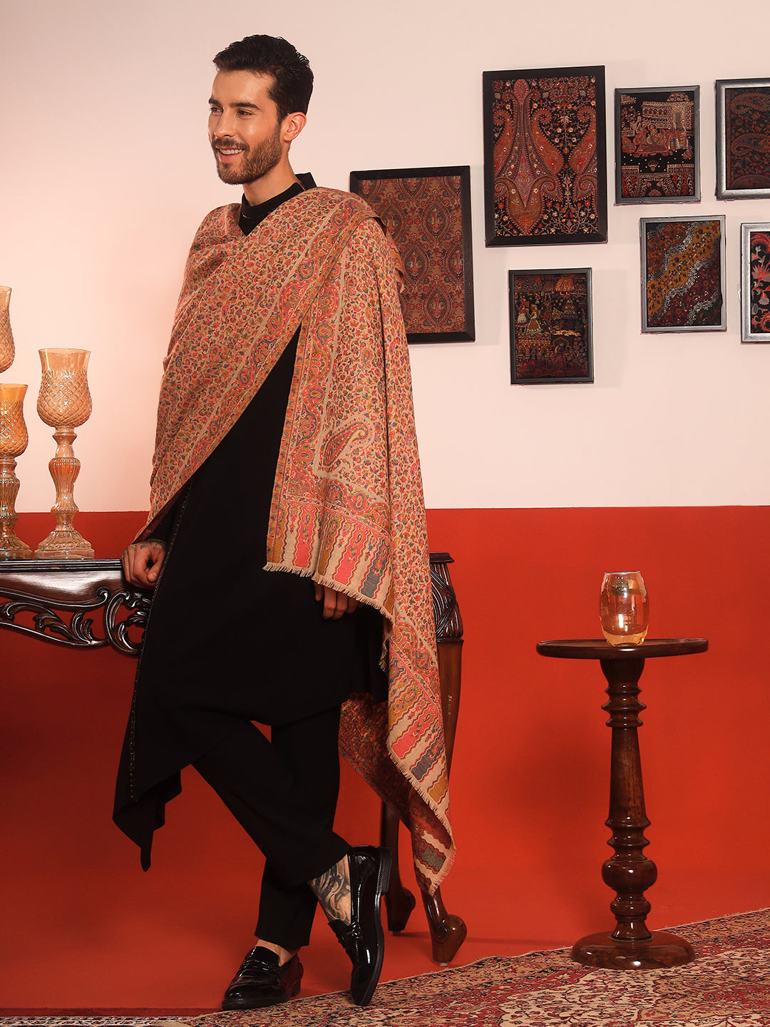 Pashmoda Men Mehak Kaani Wool Blend Kashmiri Shawl (Size: 101X203 CM)