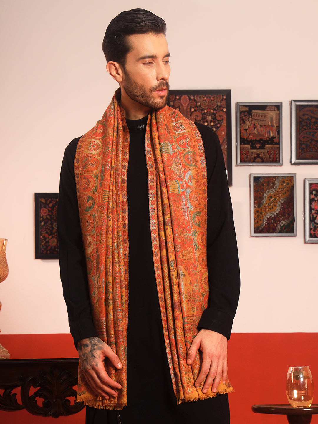 Pashmoda Men Zewar Zari Kaani Fine Wool Shawl (Size: 101X203 CM)