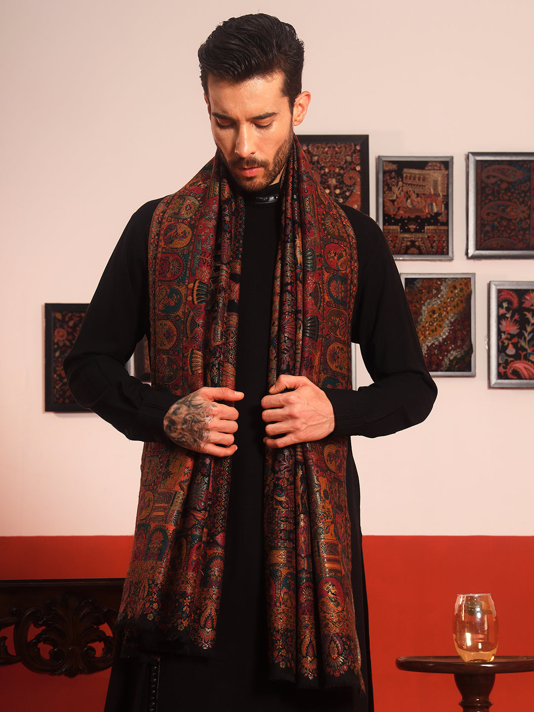 Pashmoda Men Zewar Zari Kaani Fine Wool Shawl (Size: 101X203 CM)
