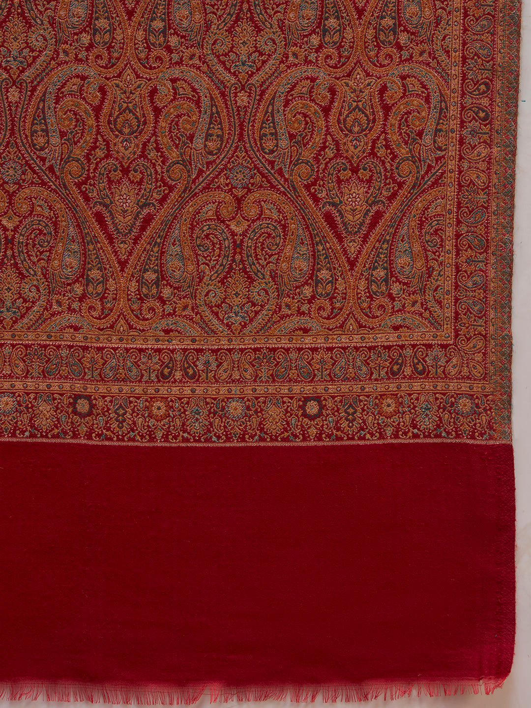 Pashmoda Men Regalis Reversible Kaani Zari Shawl, Rich All-Over Zari Woven Design, Authentic Kashmiri Pashmina Style Wrap, Medium Gents Lohi, Gift Box Packed, Maroon Colour (40 x 80 Inches)