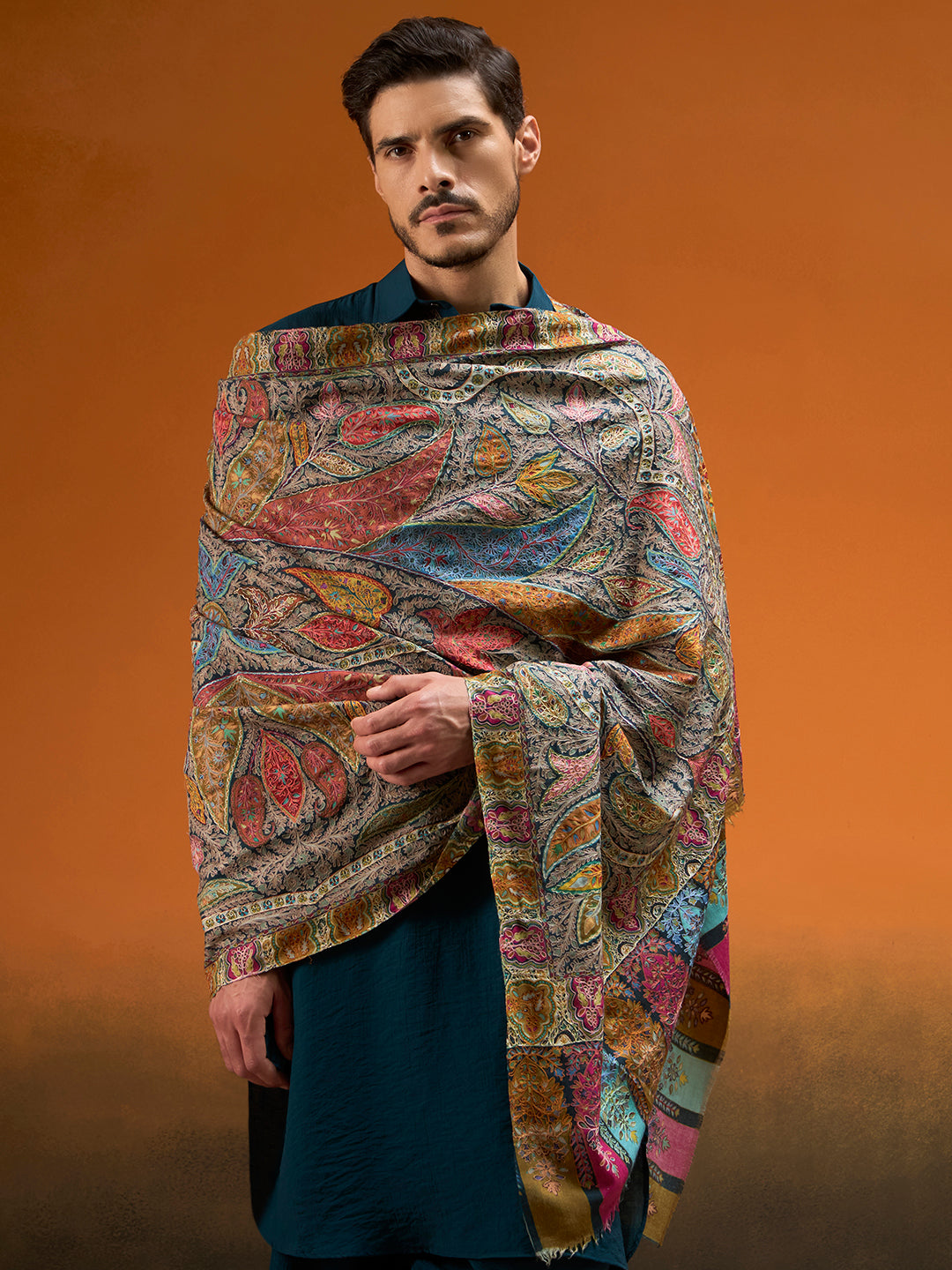 Men Chroma Royale Kalamkari Embroidered Shawl