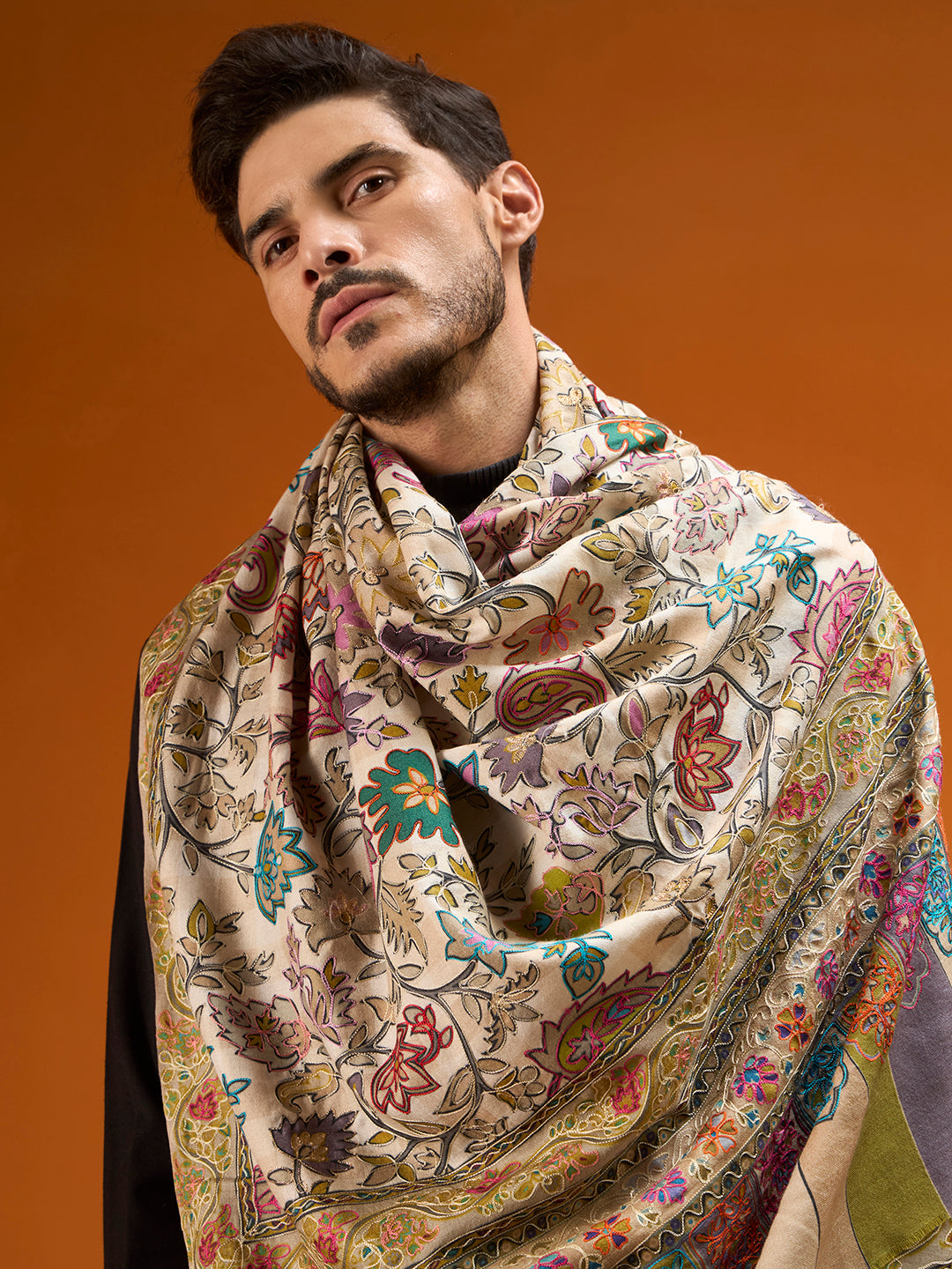 Men Nazakat Fine Wool Kalamkari Embroidered Shawl