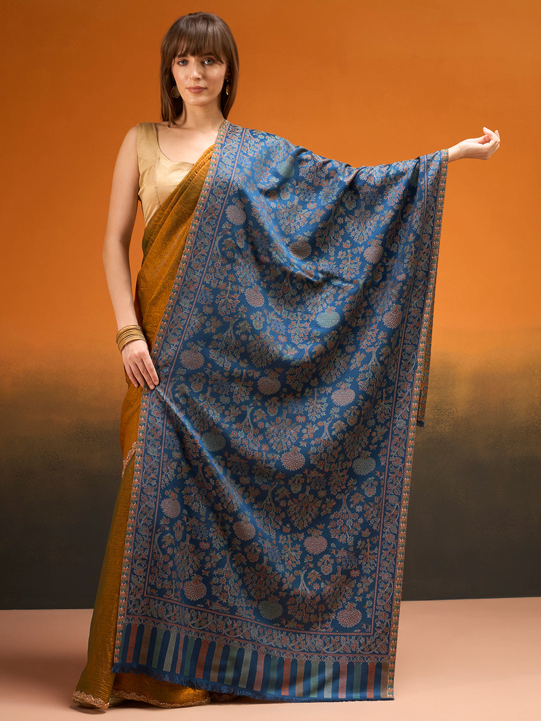 Pashmoda Imperial Aurelia Stole for Women, Wool Blend Pashmina Style Shawl Wrap, Traditional Kashmiri Jamawar Woven Design, Luxury Evening & Festive Scarf (28 x 80 Inches)
