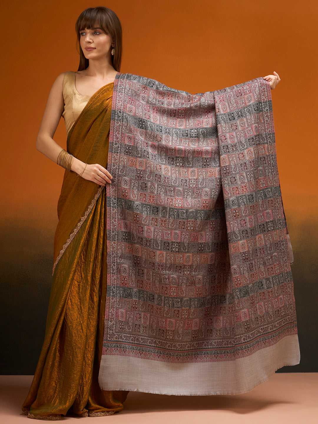 Women Regal Tapestry Kashmiri Jamawar Woven Shawl