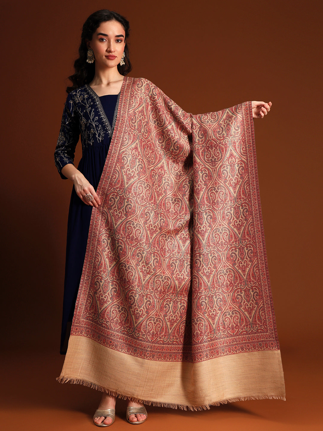 Pashmoda Women Regalis Zari Reversible Kaani Fine Wool Shawl, Shawl, Scarf, Heritage Kashmiri Pashmina Stole, Evening Wrap (Size 40X80 inches)