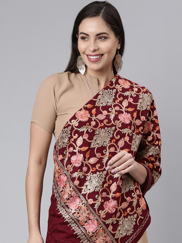 Women's Dilkash Kashmiri Aari Embroidery Stole (Size: 71X203 CM)