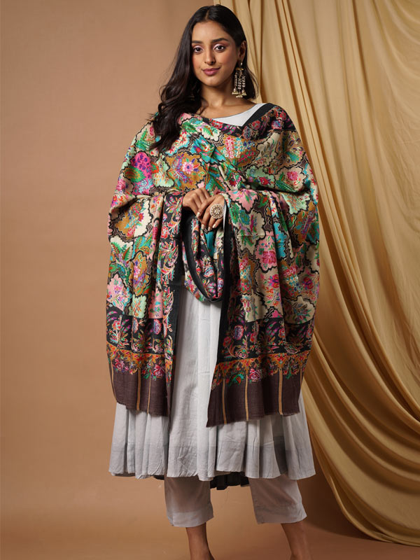 Women's Aarzoo 100% Pure Wool Kalamkari Hand Embroidered Shawl (Size: 101 X 203 Cms)