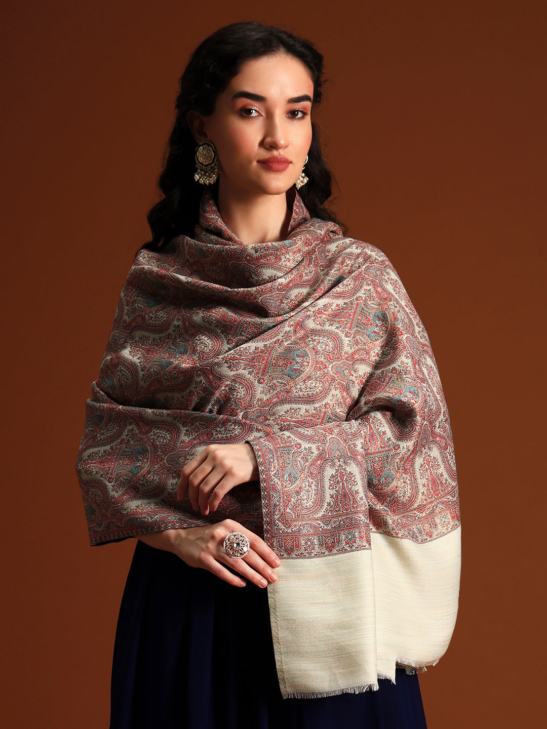 Pashmoda Women Gulnaar Royale Zari Reversible Kaani Fine Wool Shawl, Shawl, Scarf, Heritage Kashmiri Pashmina Stole, Evening Wrap (Size 40X80 inches)