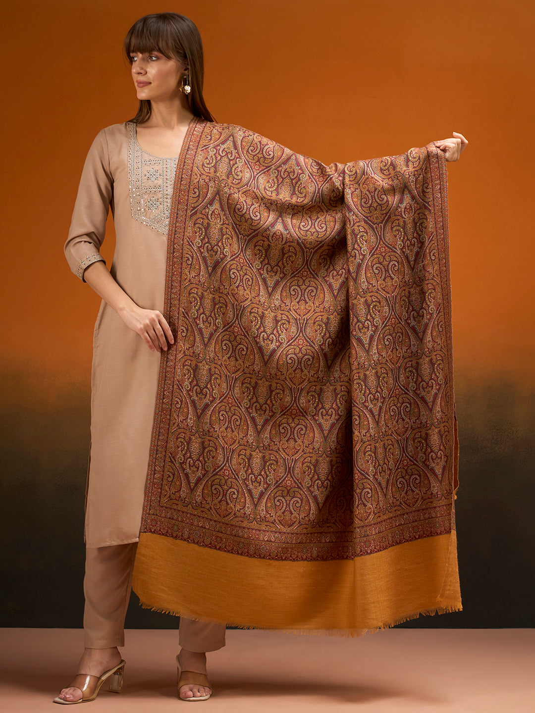 Pashmoda Women Regalis Zari Reversible Kaani Fine Wool Shawl, Shawl, Scarf, Heritage Kashmiri Pashmina Stole, Evening Wrap (Size 40X80 inches)