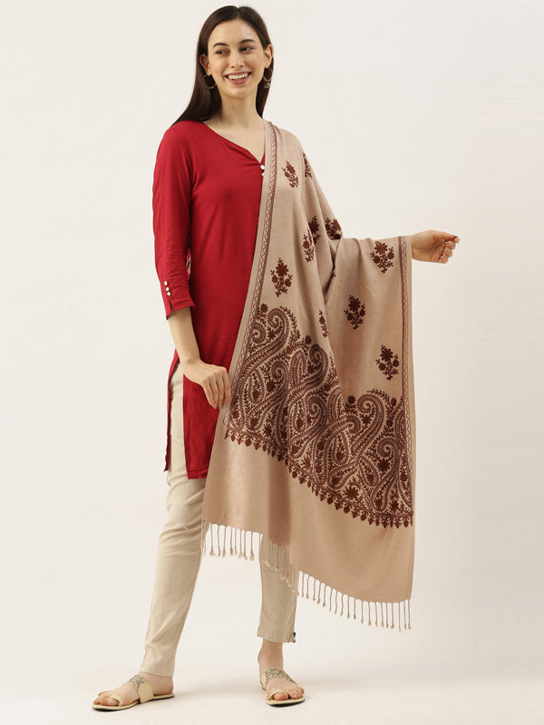 Women's Firdousi Aari Embroidered Kashmiri Stole (Size: 71x203 cm)