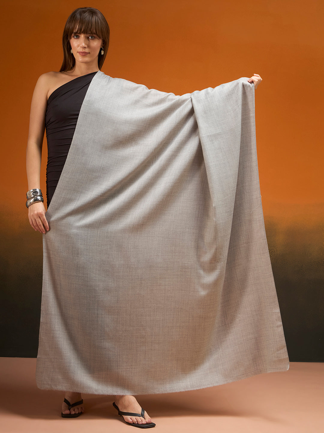 Women Verdant Grace Fine Wool Blend Solid Melange Shawl