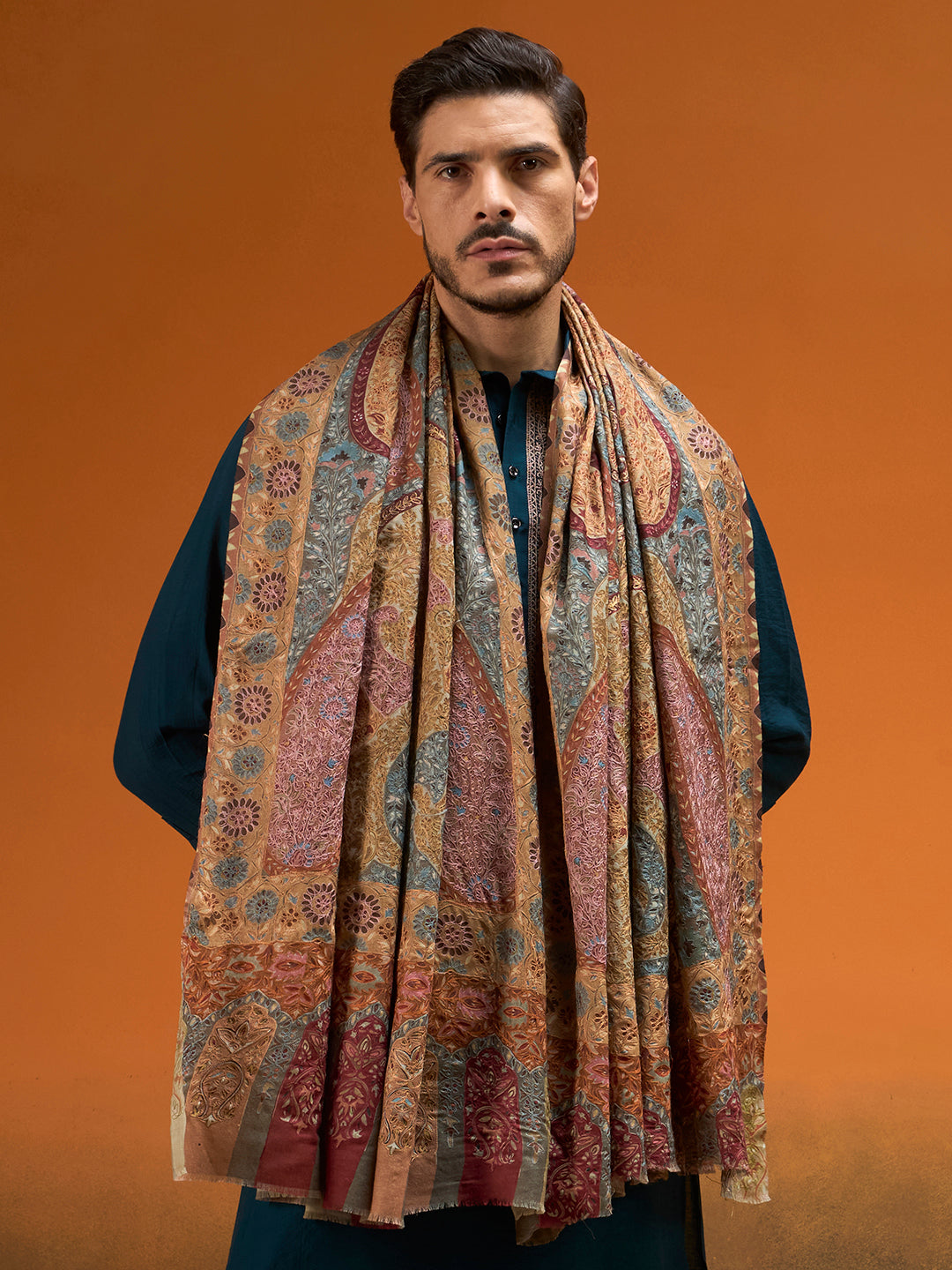 Men Kashish Fine Wool Kalamkari Embroidered Shawl