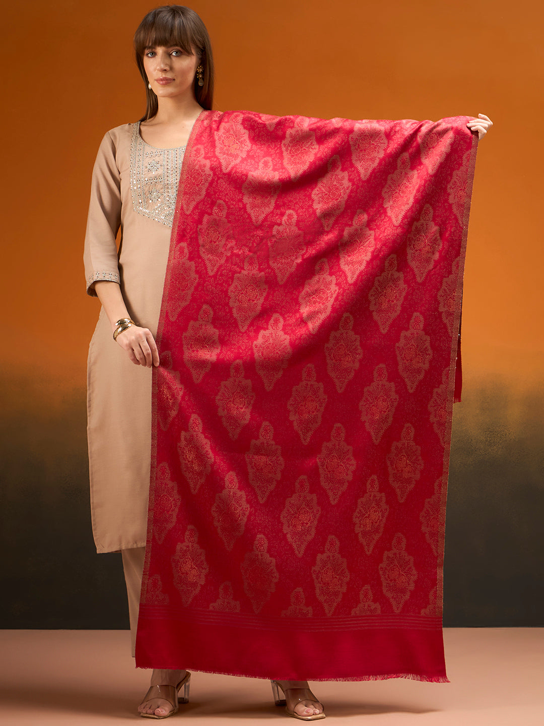 Pashmoda Imperial Royal brocade Stole for Women, Wool Blend Pashmina Style Shawl Wrap, Traditional Kashmiri Jamawar Woven Design, Luxury Evening & Festive Scarf (28 x 80 Inches)