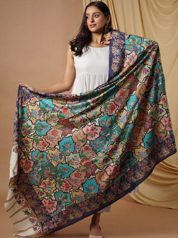 Pure Wool Fabric Kalamkari Embroidered Shawl (Size: 101 X 203 Cms) –  Pashmoda