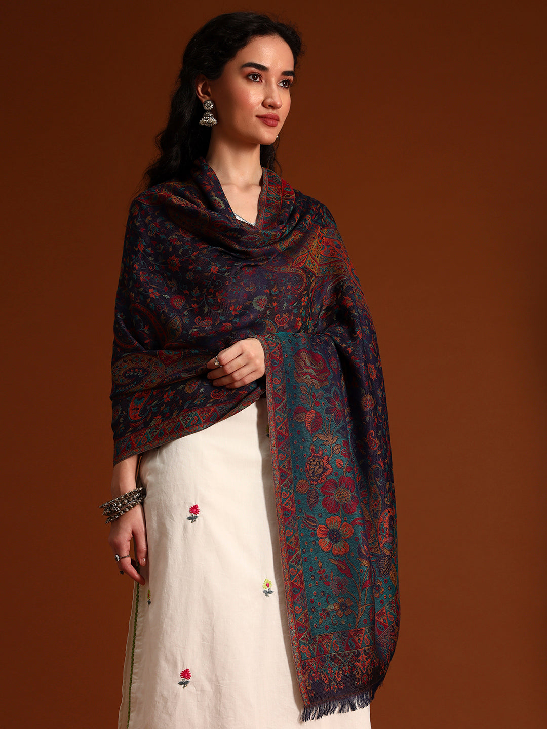 Pashmoda Women Floral Heritage Kaani Elegance Wool Blend Kashmiri Shawl, Stole, Scarf | Luxury Pashmina Jamawar Soft Warm Evening Wrap (Size 40X80 inches )
