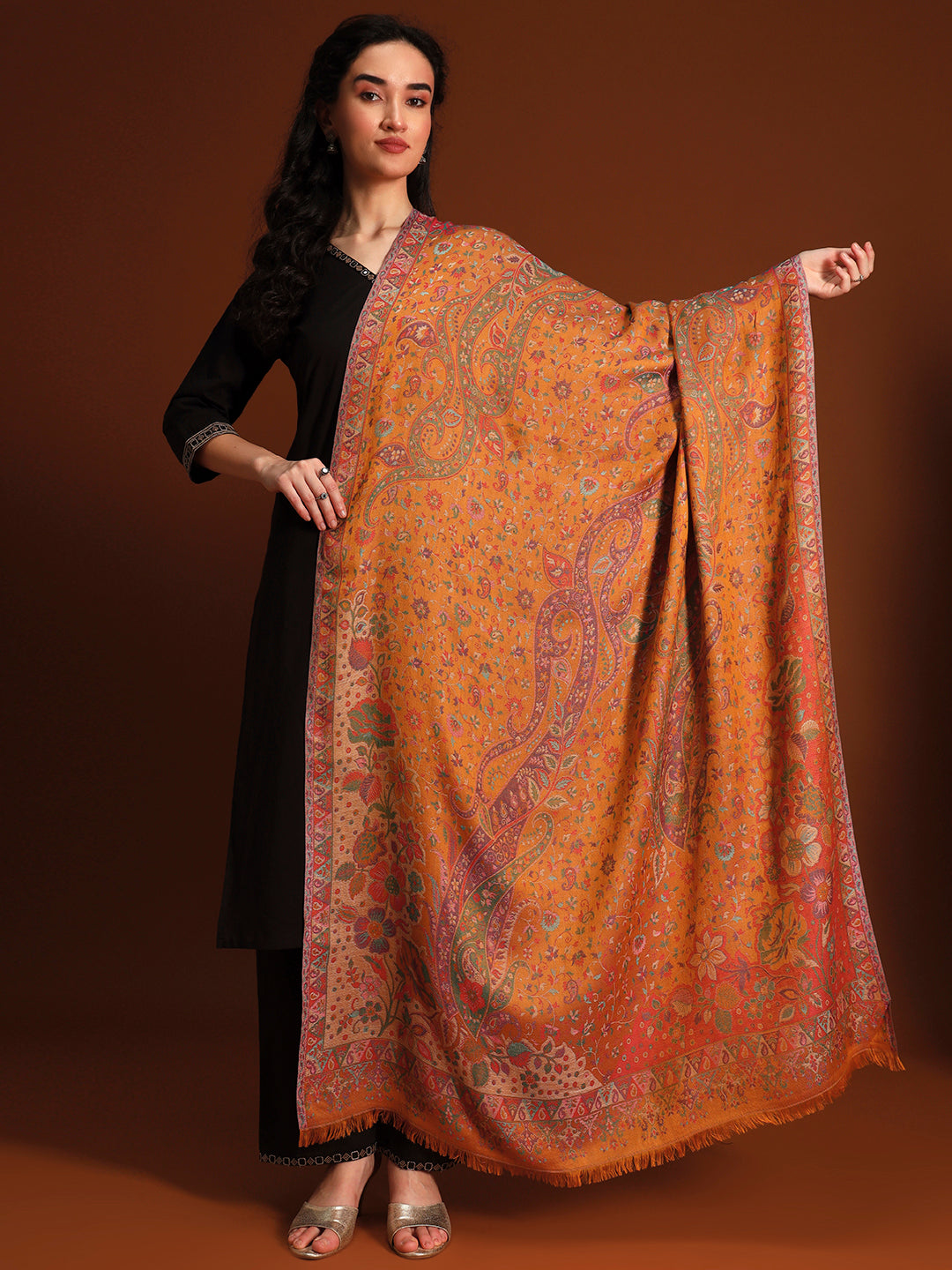 Pashmoda Women Floral Heritage Kaani Elegance Wool Blend Kashmiri Shawl, Stole, Scarf | Luxury Pashmina Jamawar Soft Warm Evening Wrap (Size 40X80 inches )