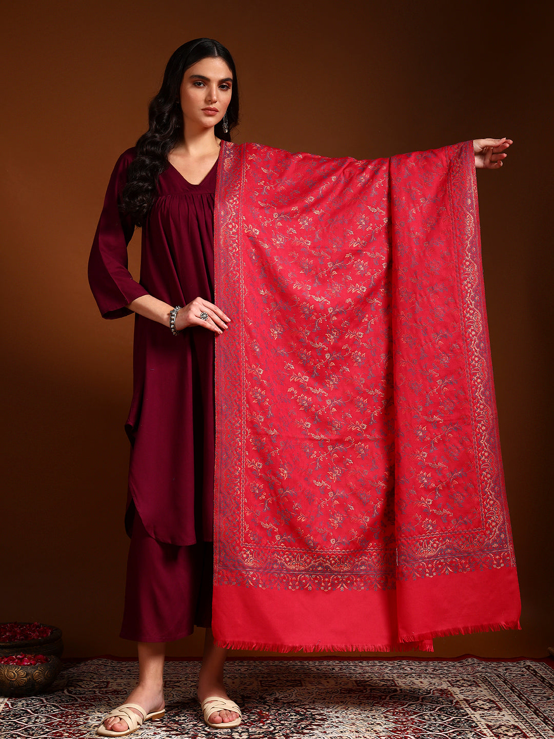 Pashmoda Women Nazrana Kashmiri Jamawar Woven Shawl (Size: 101X203 CM)