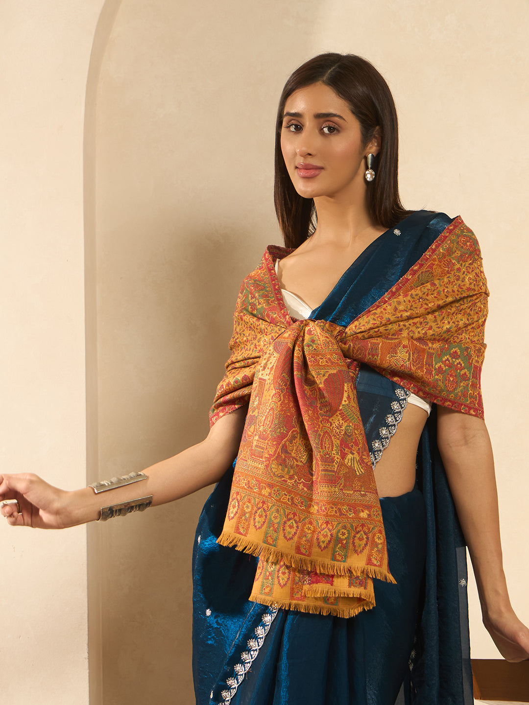 Pashmoda Imperial Autumn Canopy kaani stole Stole for Women, Wool Blend Pashmina Style Shawl Wrap, Traditional Kashmiri Jamawar Woven Design, Luxury Evening & Festive Scarf (28 x 80 Inches)