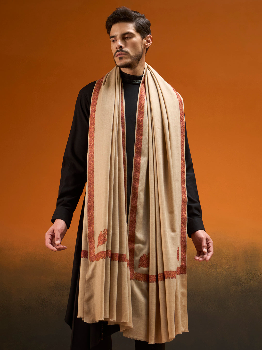 Men kashida Kingri Embroidered Lohi Shawl