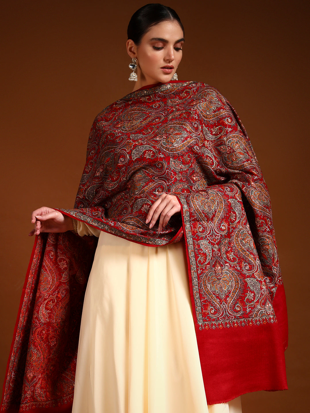 Pashmoda Women Rehnan 100% Pure Wool Sozni Hand Embroidered Shawl (Size: 101x203 Cm)