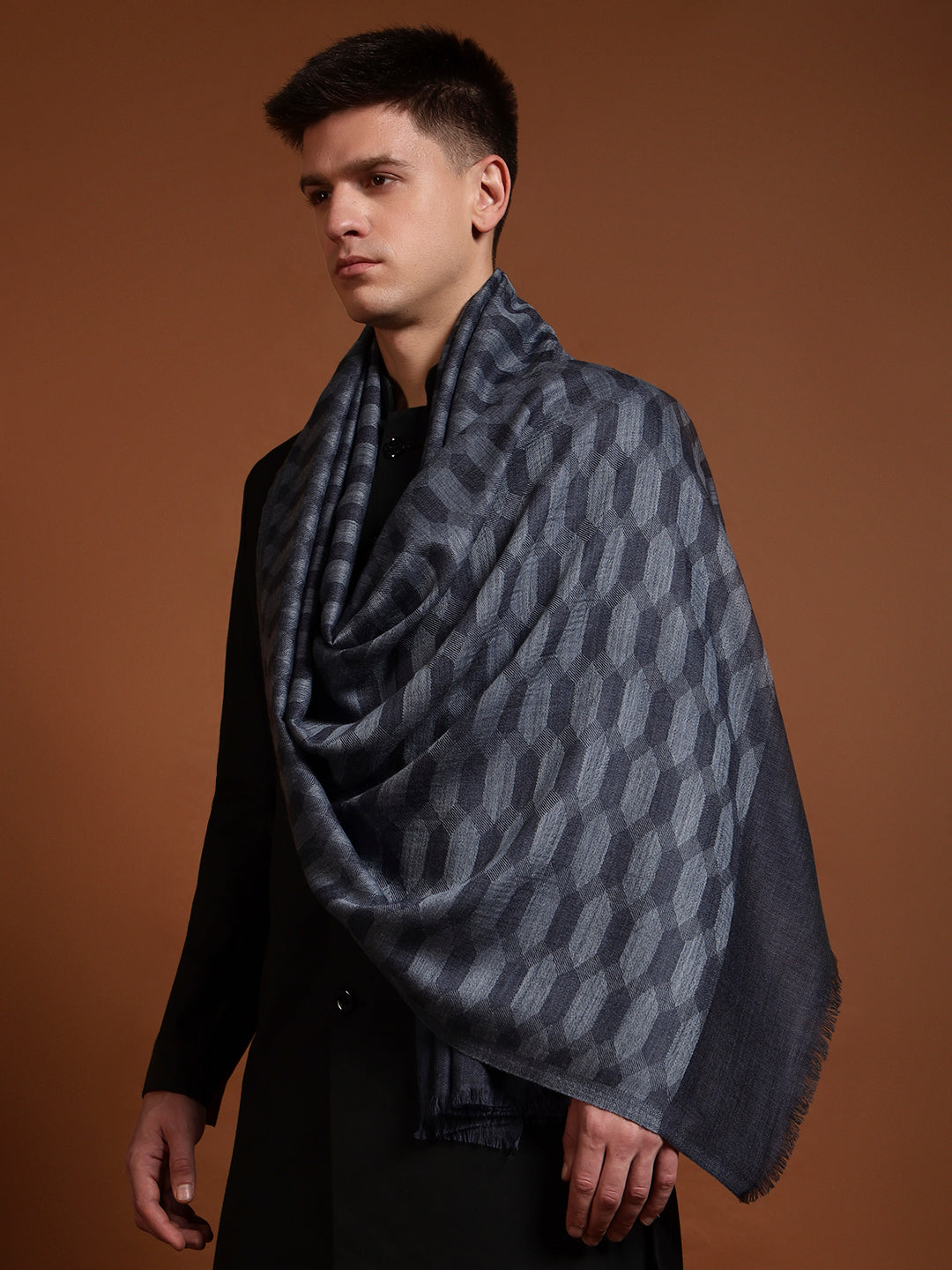 Men Kavya Ikat 100% Pure Wool Checkered Stole