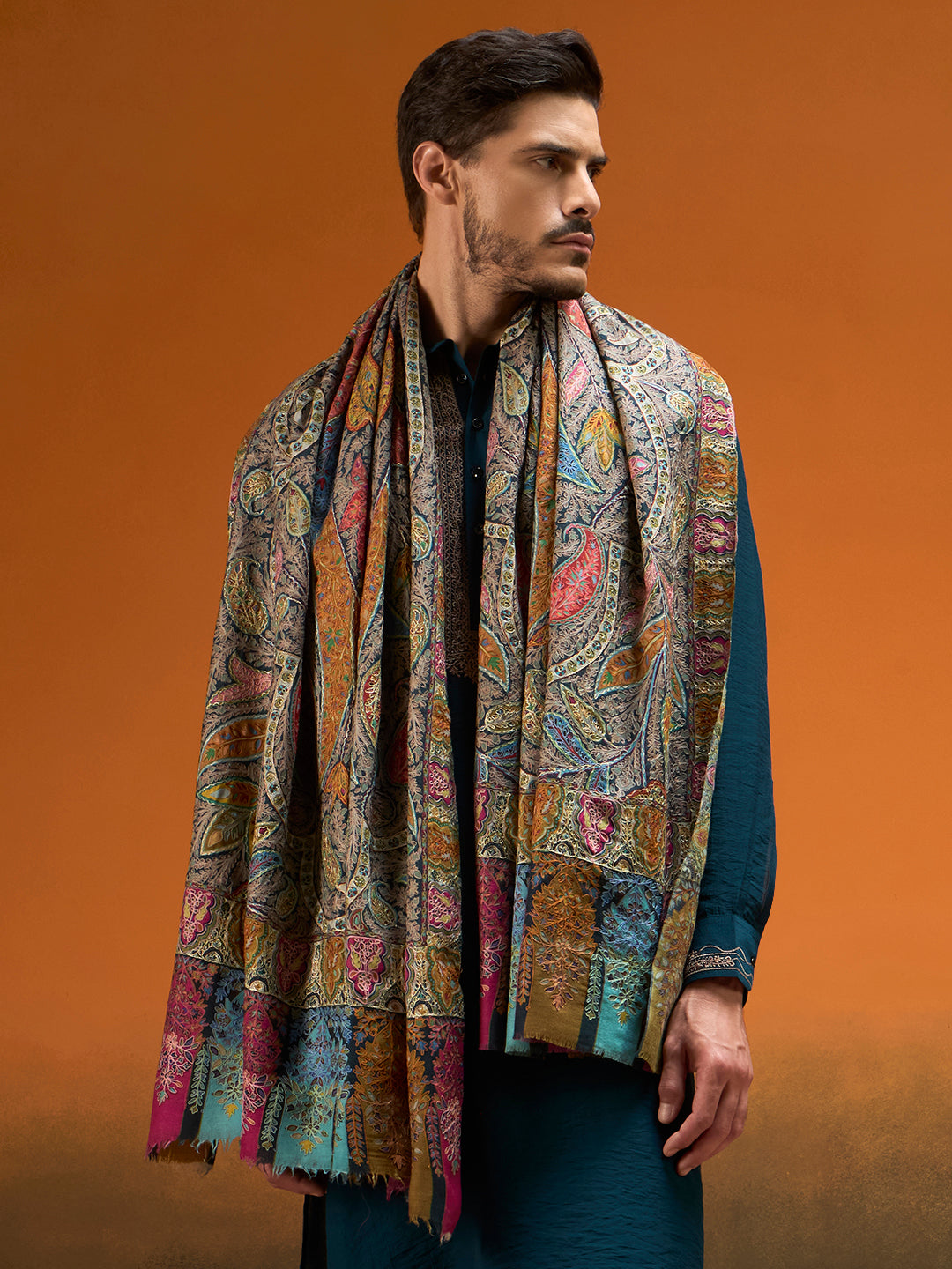 Men Chroma Royale Kalamkari Embroidered Shawl