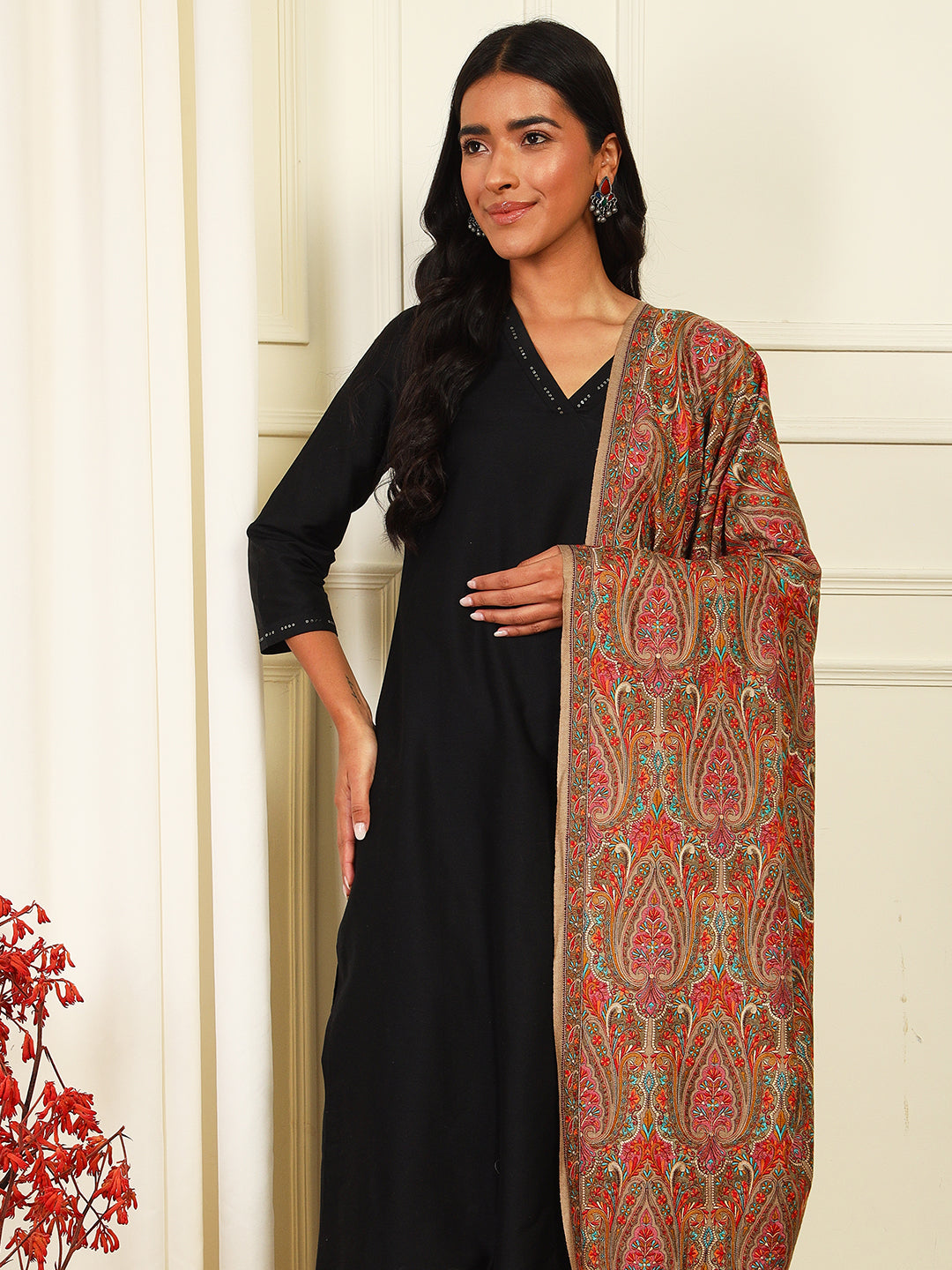 Pashmoda Women’s Zeenat 100% Fine Wool Sozni Hand Embroidered Shawl (Size: 101x203 Cm)