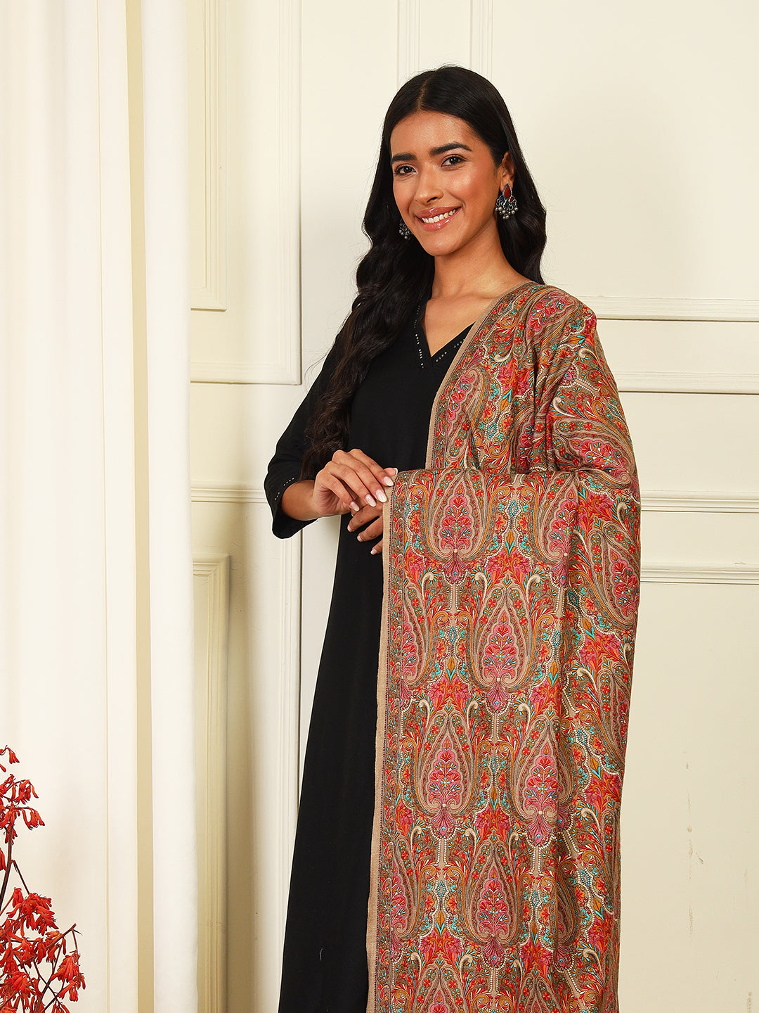 Pashmoda Women’s Zeenat 100% Fine Wool Sozni Hand Embroidered Shawl (Size: 101x203 Cm)