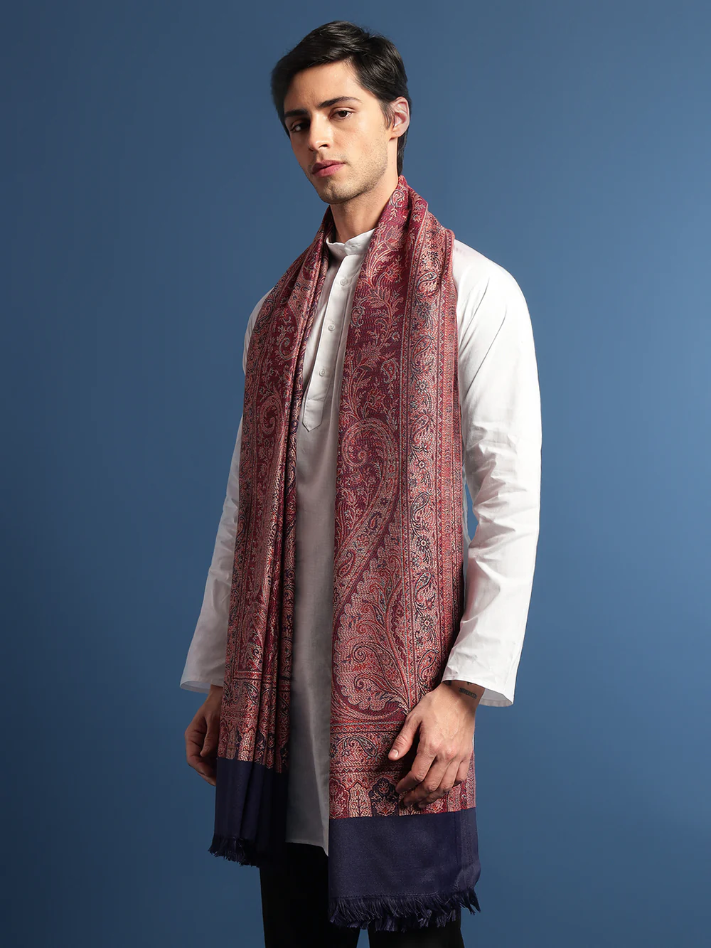 His and Her Gift Set of Jamavar Shawl and kaani Stole With Wooden Gift Box