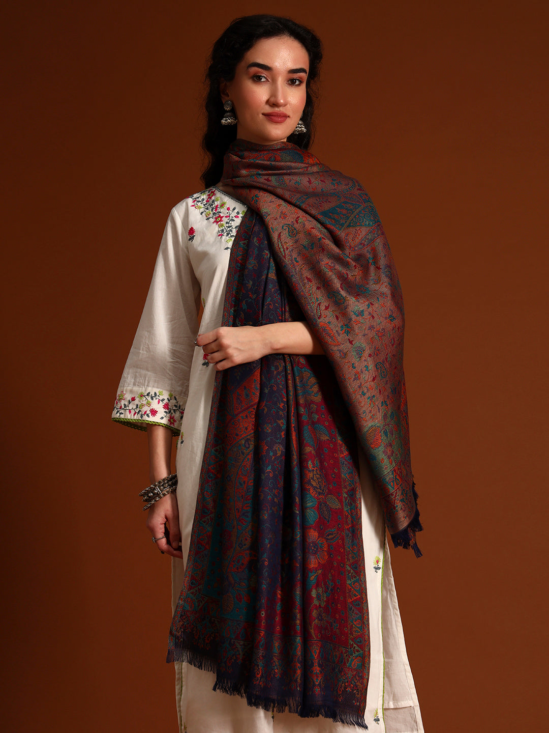 Pashmoda Women Floral Heritage Kaani Elegance Wool Blend Kashmiri Shawl, Stole, Scarf | Luxury Pashmina Jamawar Soft Warm Evening Wrap (Size 40X80 inches )