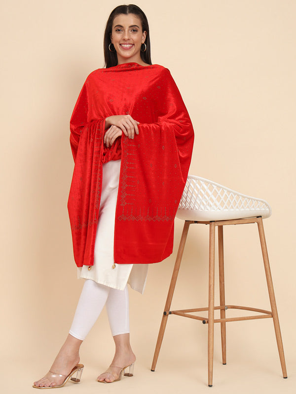 Women’s Makhamli Velvet Crystal Embellished Stole (Size 71X203 cm )